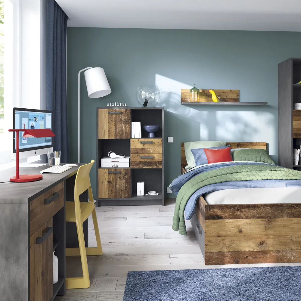 Florence Brooklyn Single Door Desk with Drawer - Grey, Walnut