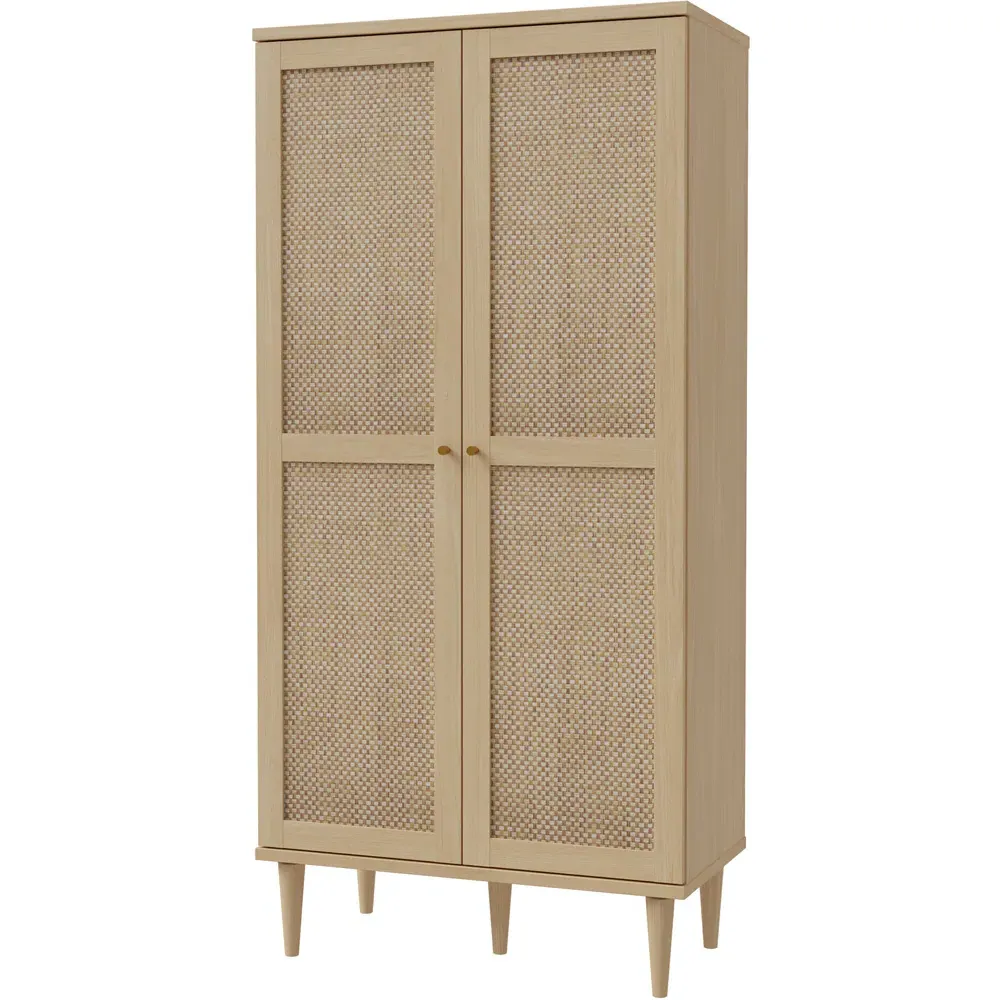 Florence Calasetta 2 Door Display Cabinet - Light Oak, Rattan