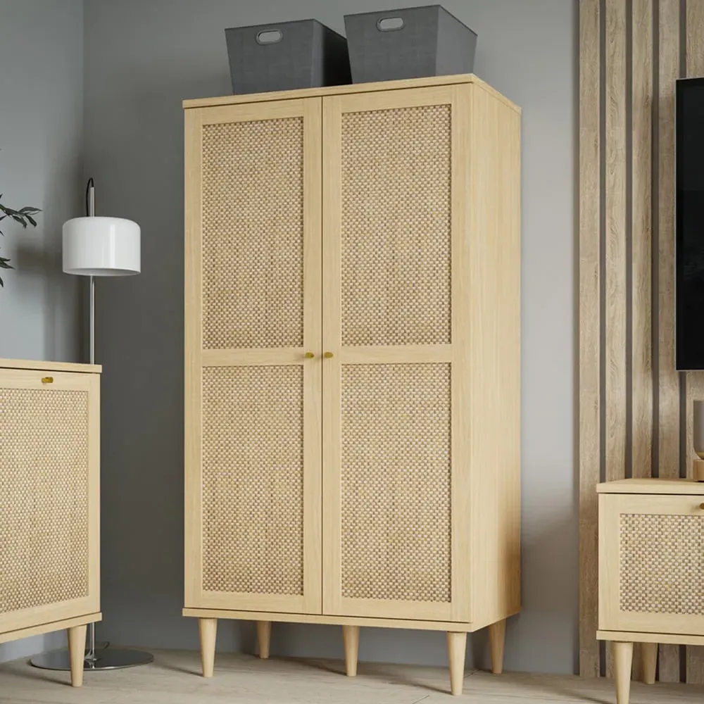 Florence Calasetta 2 Door Display Cabinet - Light Oak, Rattan