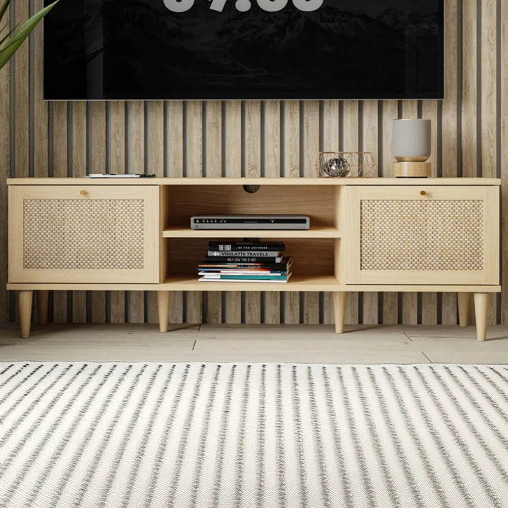Florence Calasetta 2 Door TV Unit - Light Oak, Rattan image