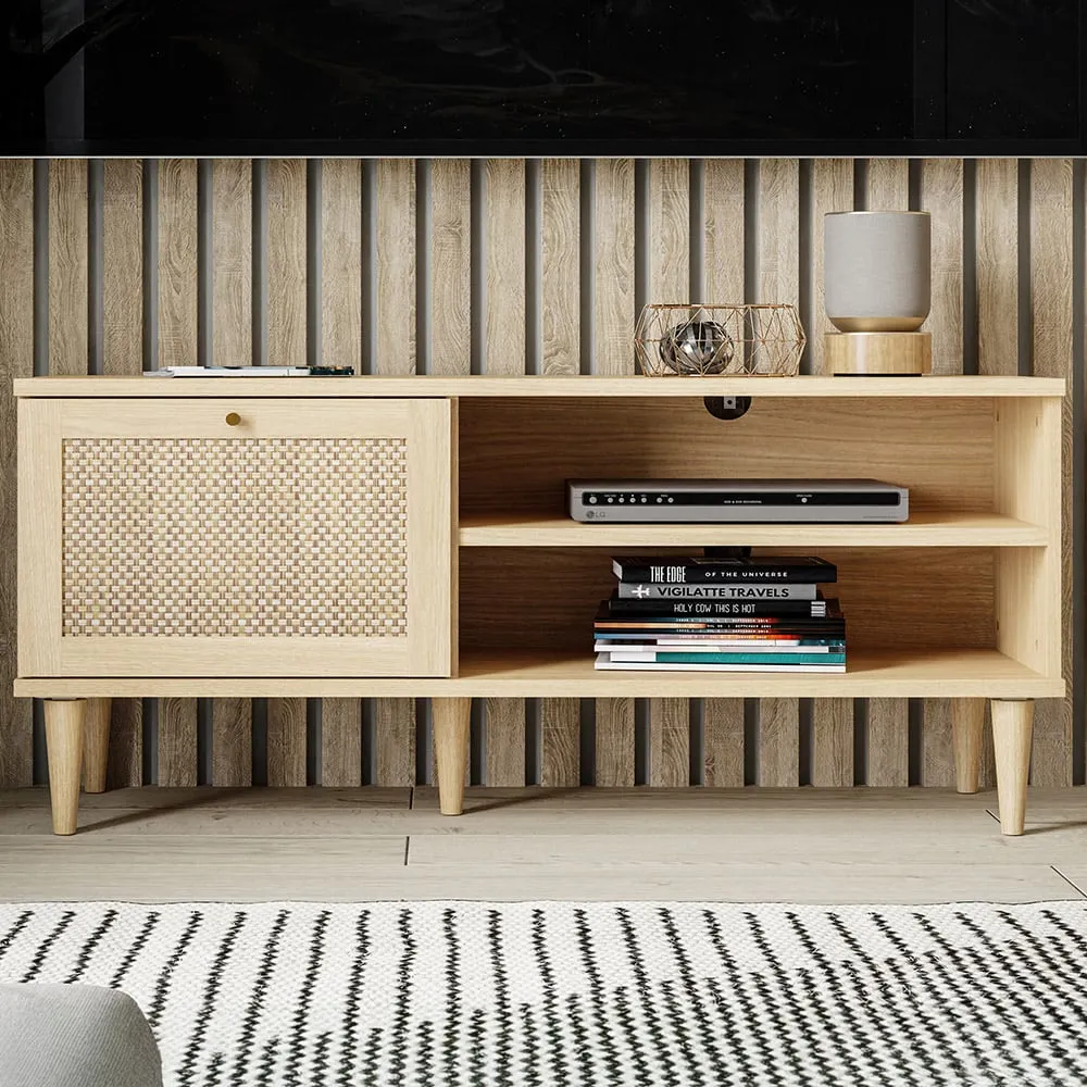 Florence Calasetta Single Door TV Unit - Rattan, Oak image