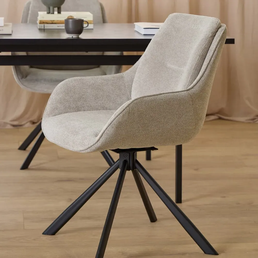 Florence Carrie Set of 2 Swivel Dining Chair - Sand, Fabric