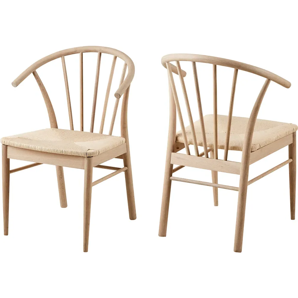 Florence Cassandra Set of 2 Dining Chairs with Armrests - White, Oak
