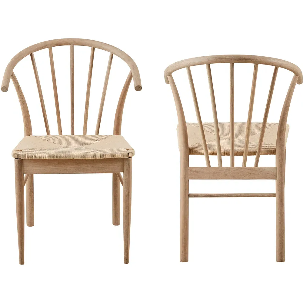 Florence Cassandra Set of 2 Dining Chairs with Armrests - White, Oak