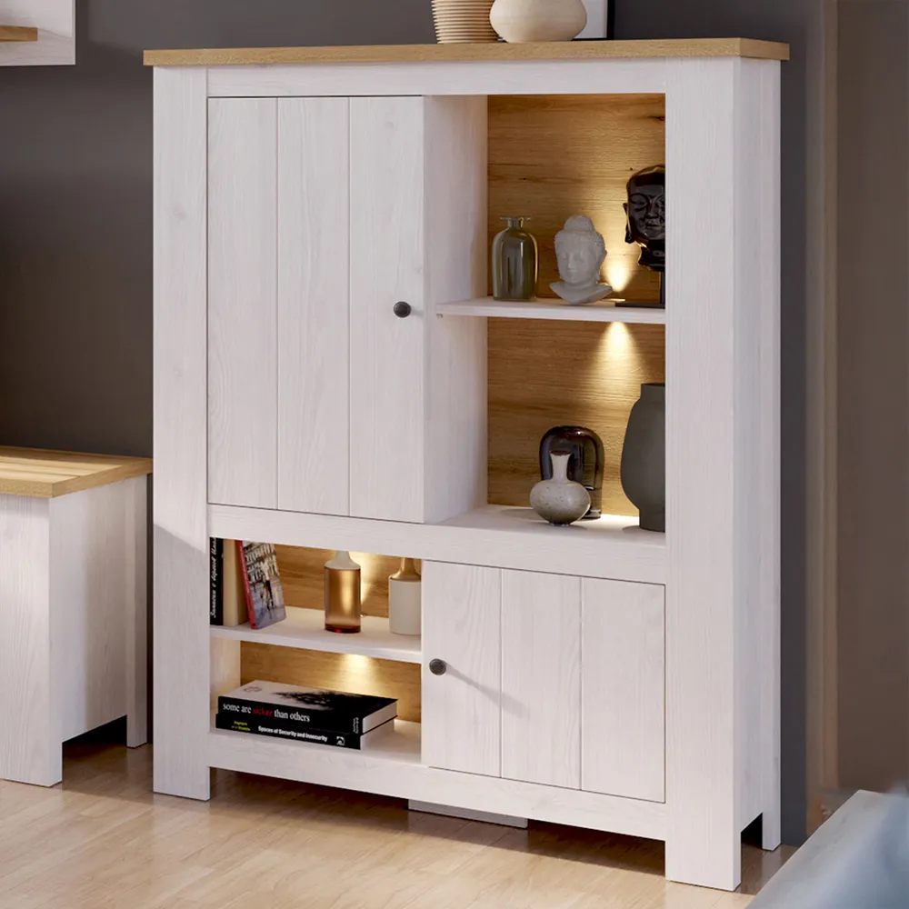 Florence Celesto 2 Door 4 Shelf Display Cabinet with LED - White, Oak image