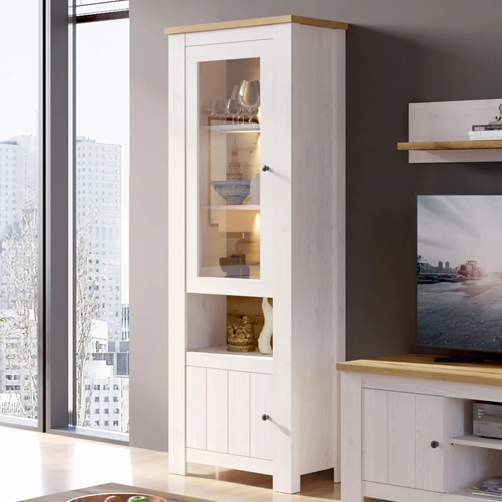 Florence Celesto 2 Door Display Cabinet with LED - White, Oak