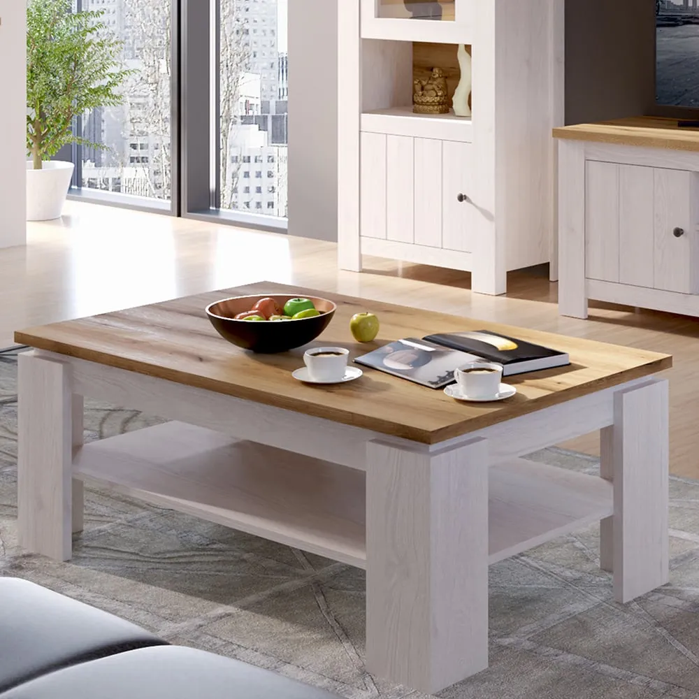 Florence Celesto Coffee Table - White, Oak