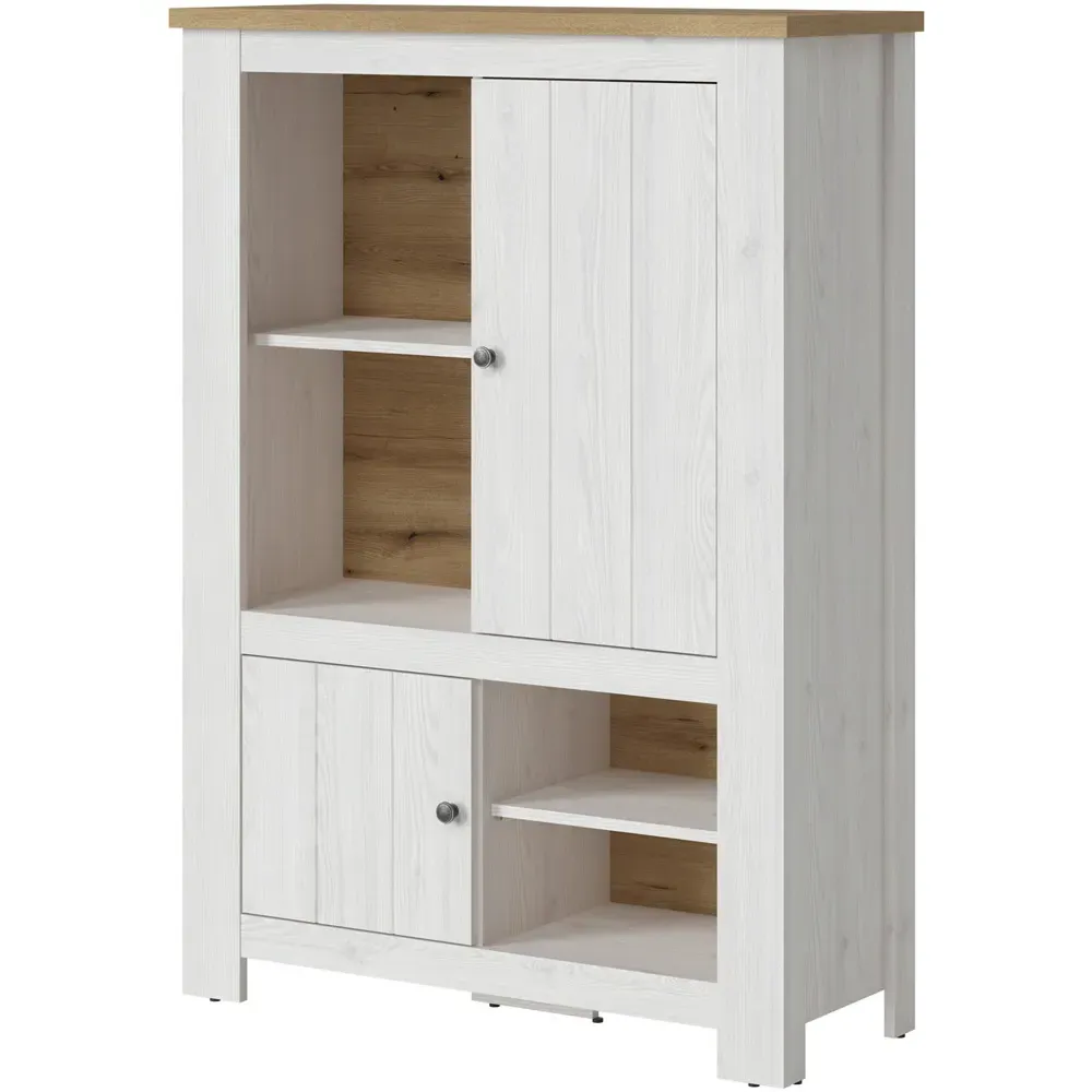 Florence Celesto Wide Display Cabinet with LED - White, Oak