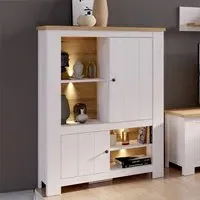 Florence Celesto Wide Display Cabinet with LED - White, Oak