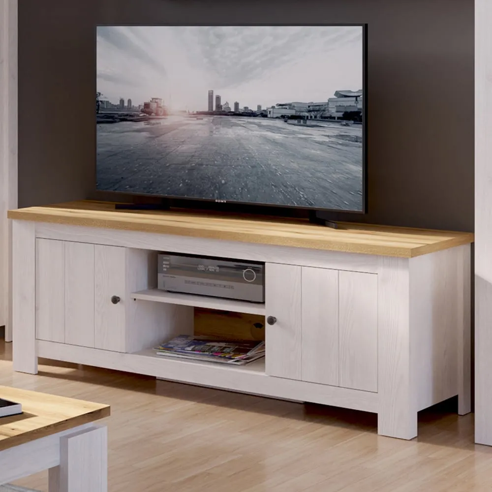 Florence Celesto Wide TV Unit with Storage - White, Oak