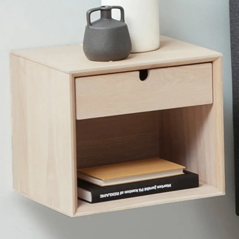 Florence Century Wall Mounted Bedside Table with Drawer - White, Oak