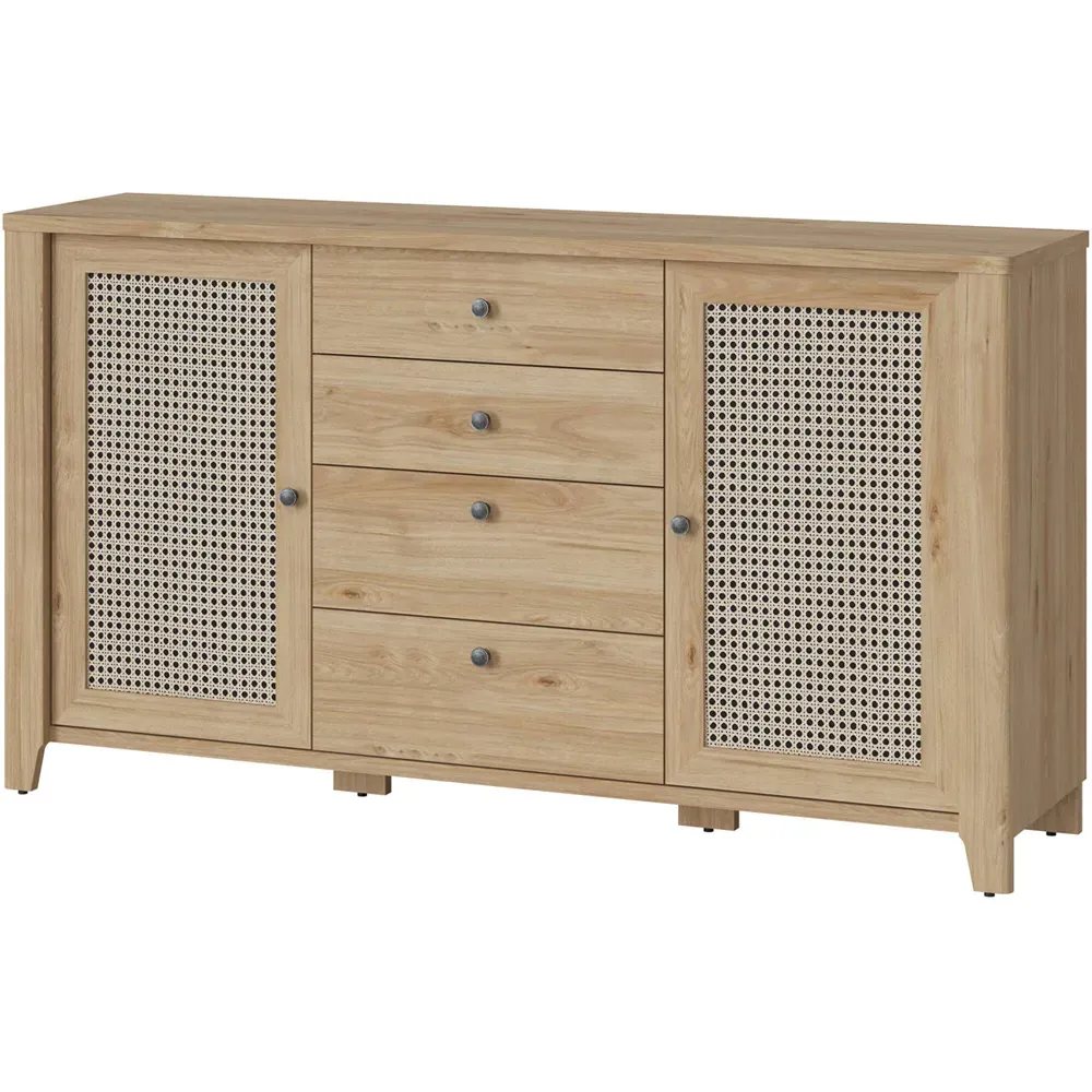 Florence Cestino 2 Door 4 Drawer Sideboard - Oak, Rattan