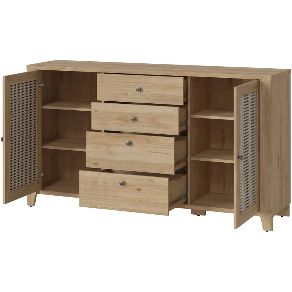 Florence Cestino 2 Door 4 Drawer Sideboard - Oak, Rattan