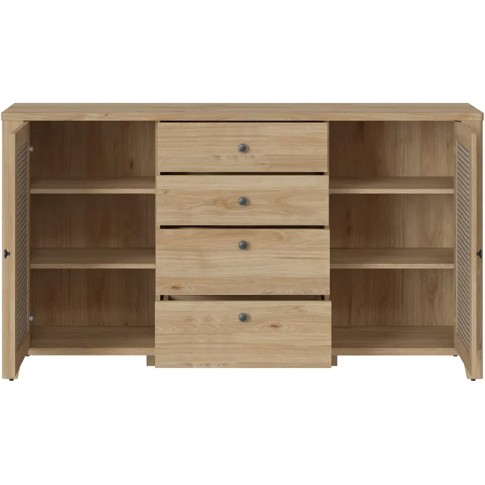 Florence Cestino 2 Door 4 Drawer Sideboard - Oak, Rattan