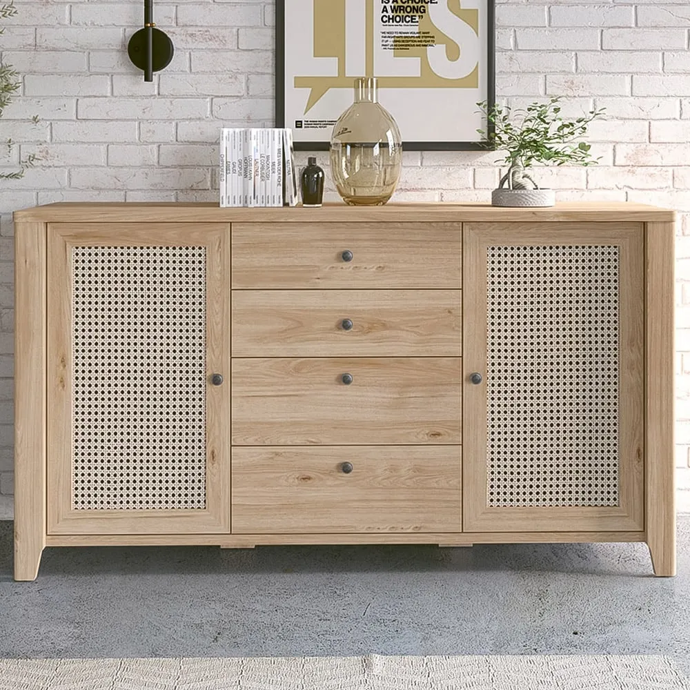 Florence Cestino 2 Door 4 Drawer Sideboard - Oak, Rattan