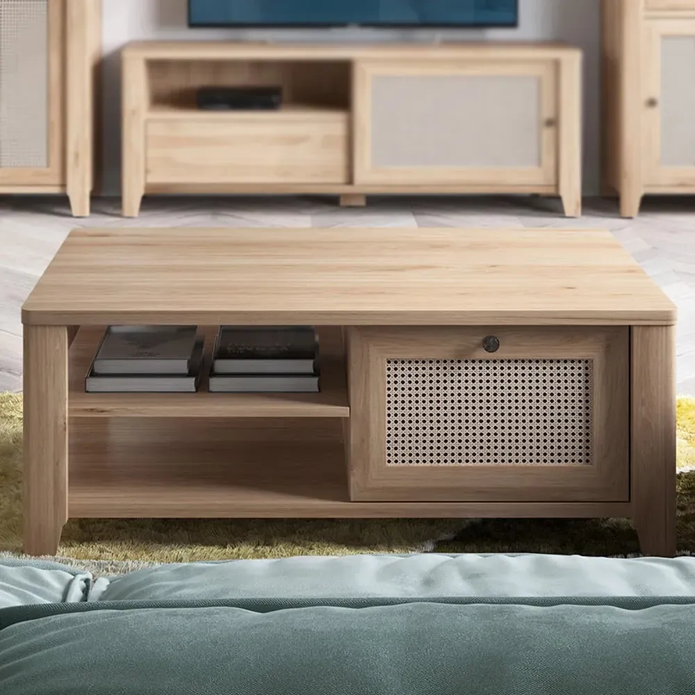 Florence Cestino Single Drawer Coffee Table - Brown, Oak image