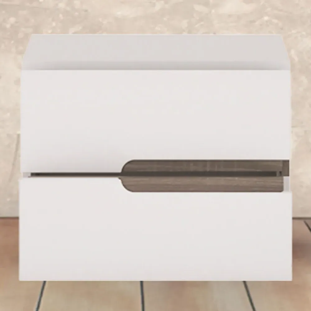 Florence Chelsea 2 Drawer Bedside Table - White, Oak image