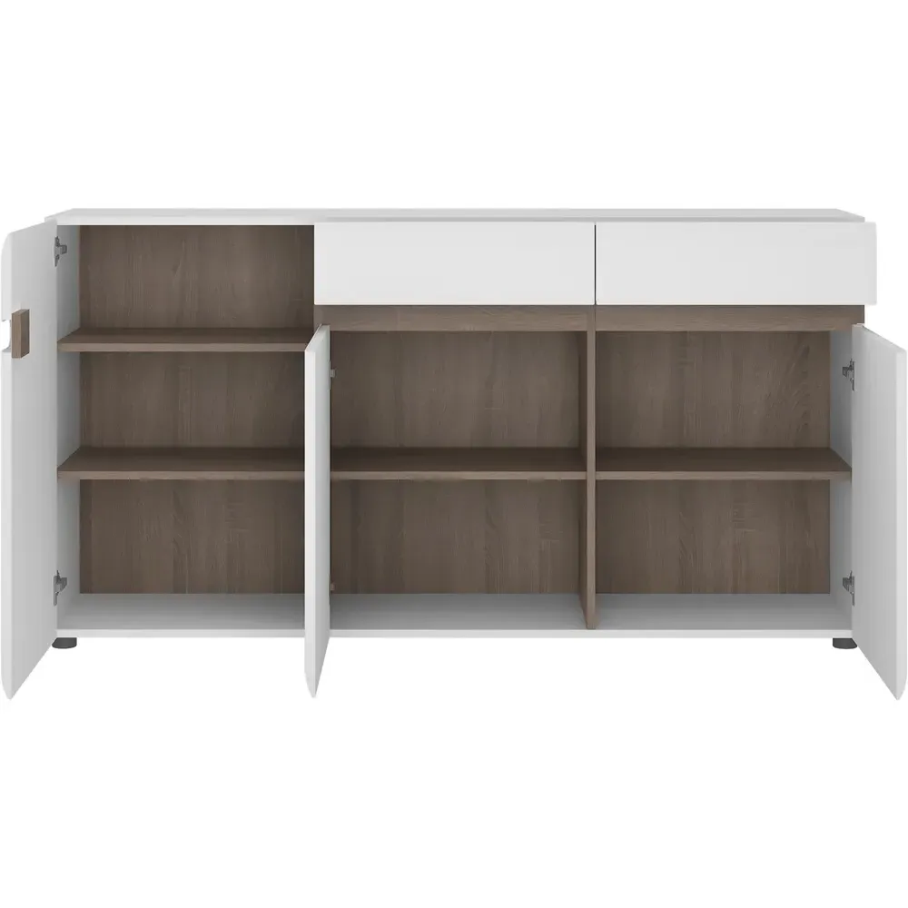 Florence Chelsea 3 Door 2 Drawer Sideboard - White, Oak