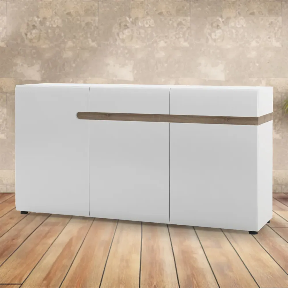 Florence Chelsea 3 Door 2 Drawer Sideboard - White, Oak