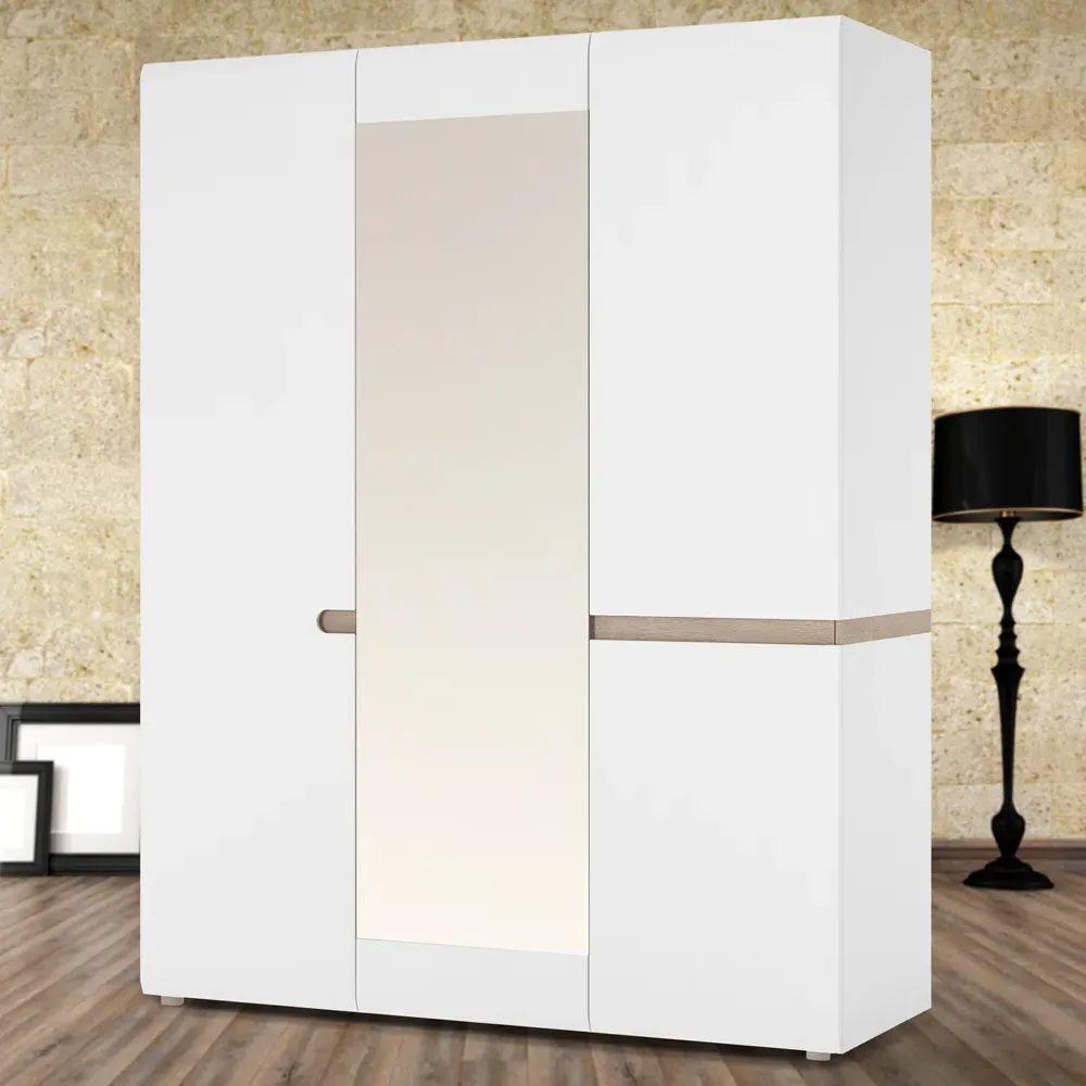 Florence Chelsea 3 Door Wardrobe - White, Oak