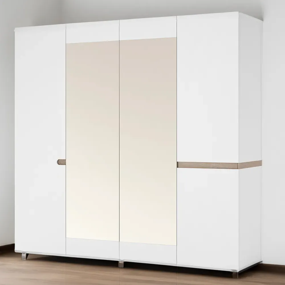 Florence Chelsea 4 Door Wardrobe - White, Oak image