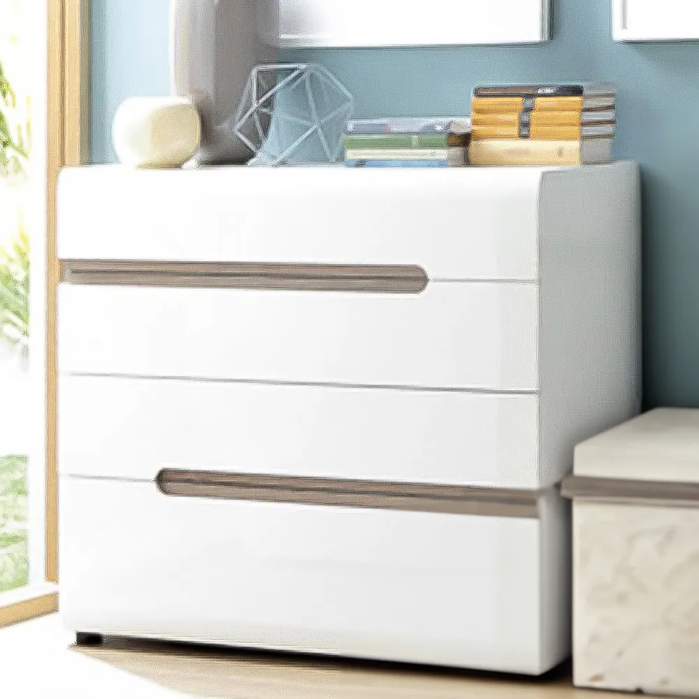 Florence Chelsea 4 Drawer Chest of Drawers - White, Oak