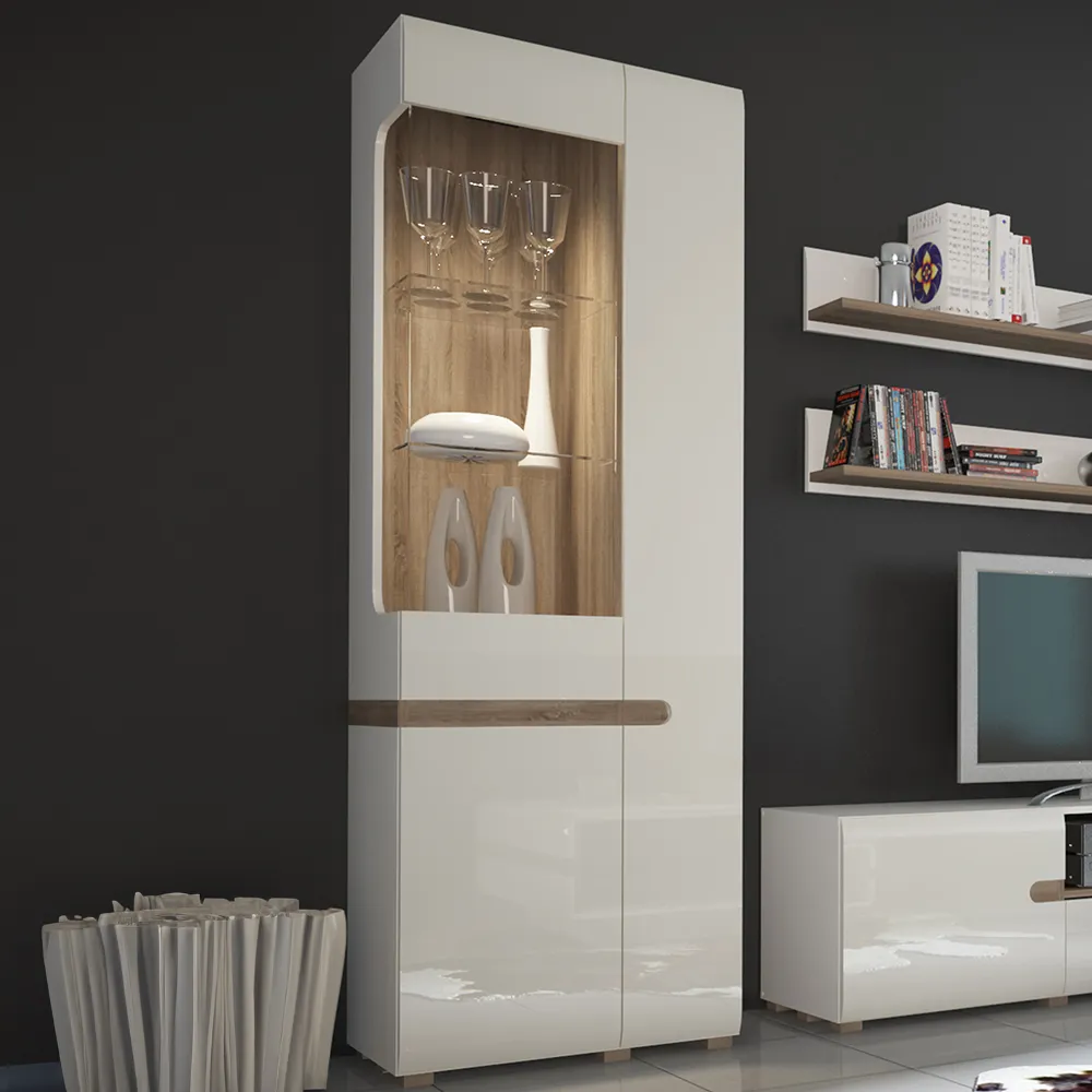 Florence Chelsea Left Hand Tall Glazed Display Cabinet - White image