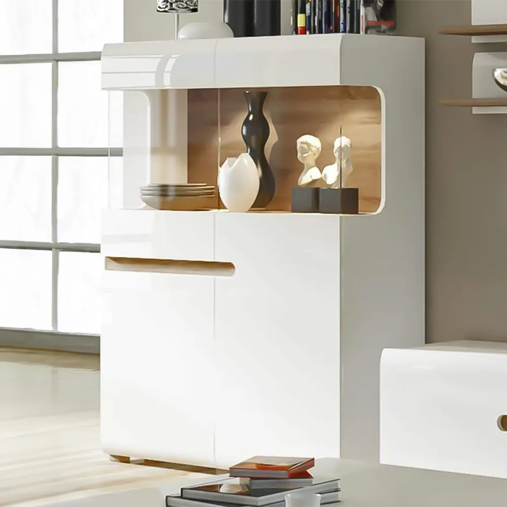Florence Chelsea Low Display Cabinet - White, Oak