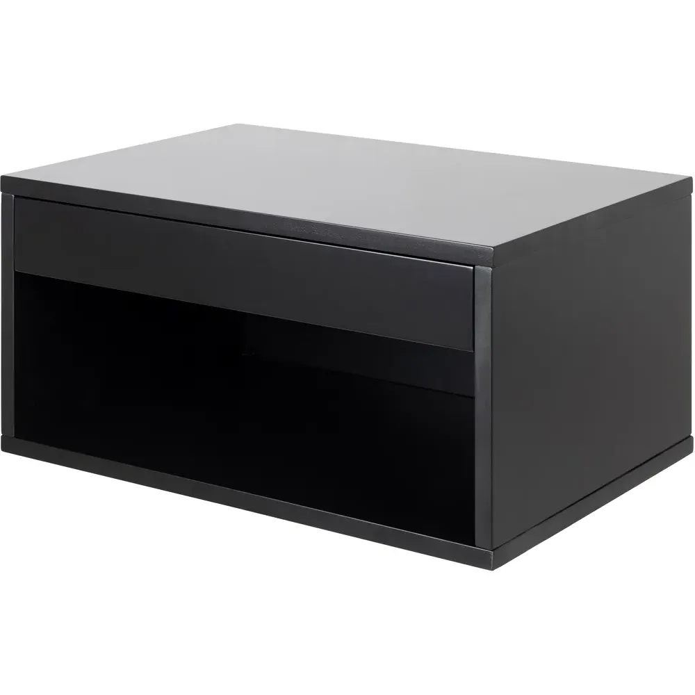 Florence Cholet Square Bedside Table with Drawer - Black