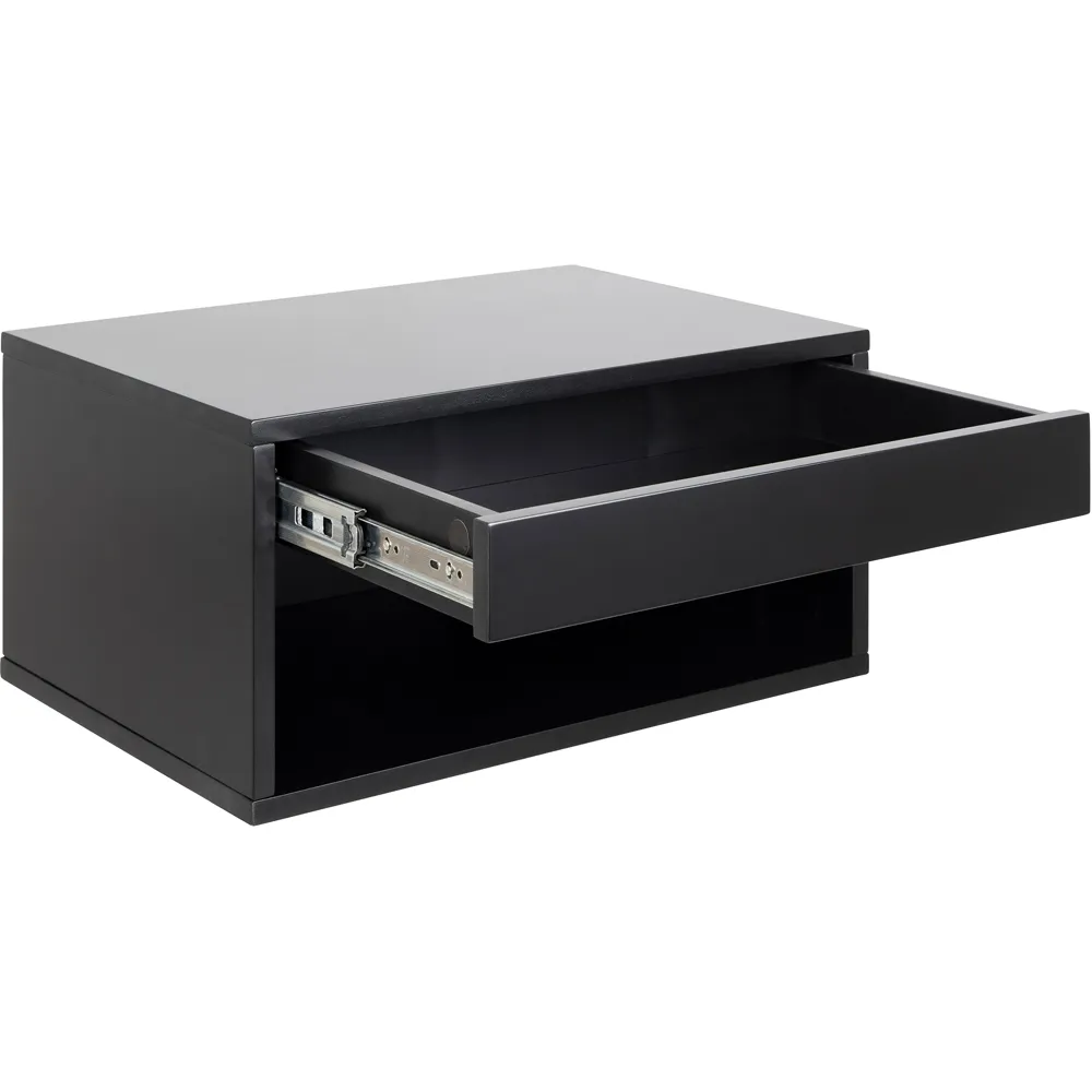 Florence Cholet Square Bedside Table with Drawer - Black
