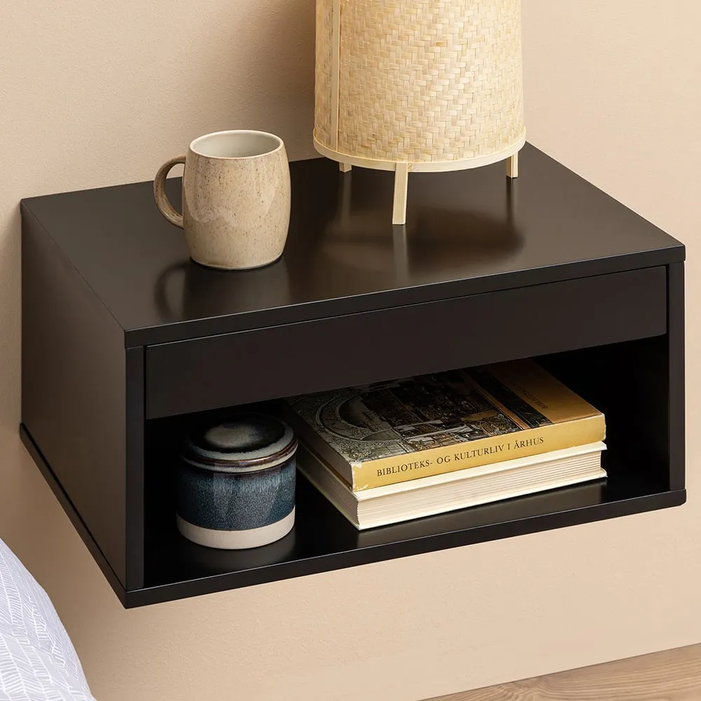 Florence Cholet Square Bedside Table with Drawer - Black