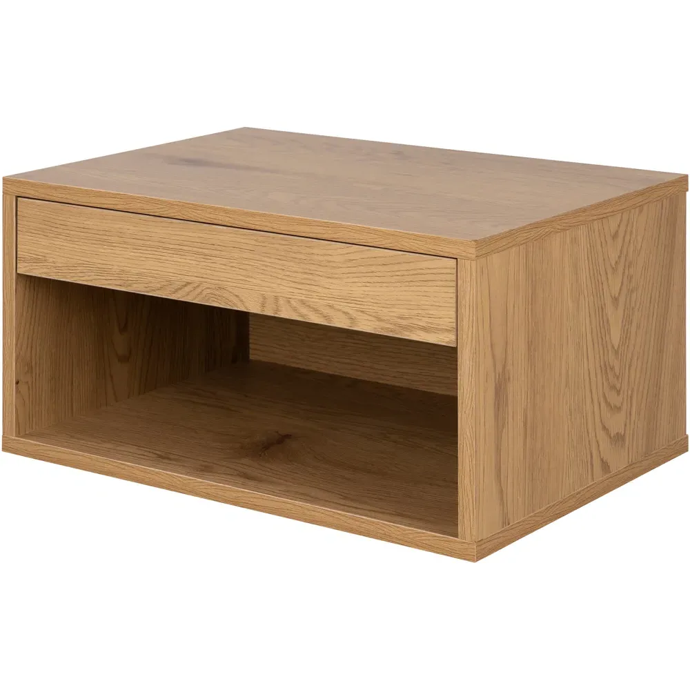 Florence Cholet Square Bedside Table with Drawer - Brown, Oak