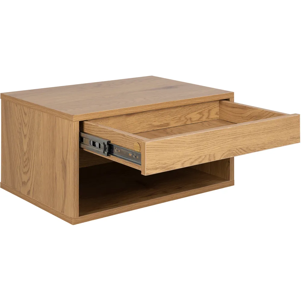 Florence Cholet Square Bedside Table with Drawer - Brown, Oak