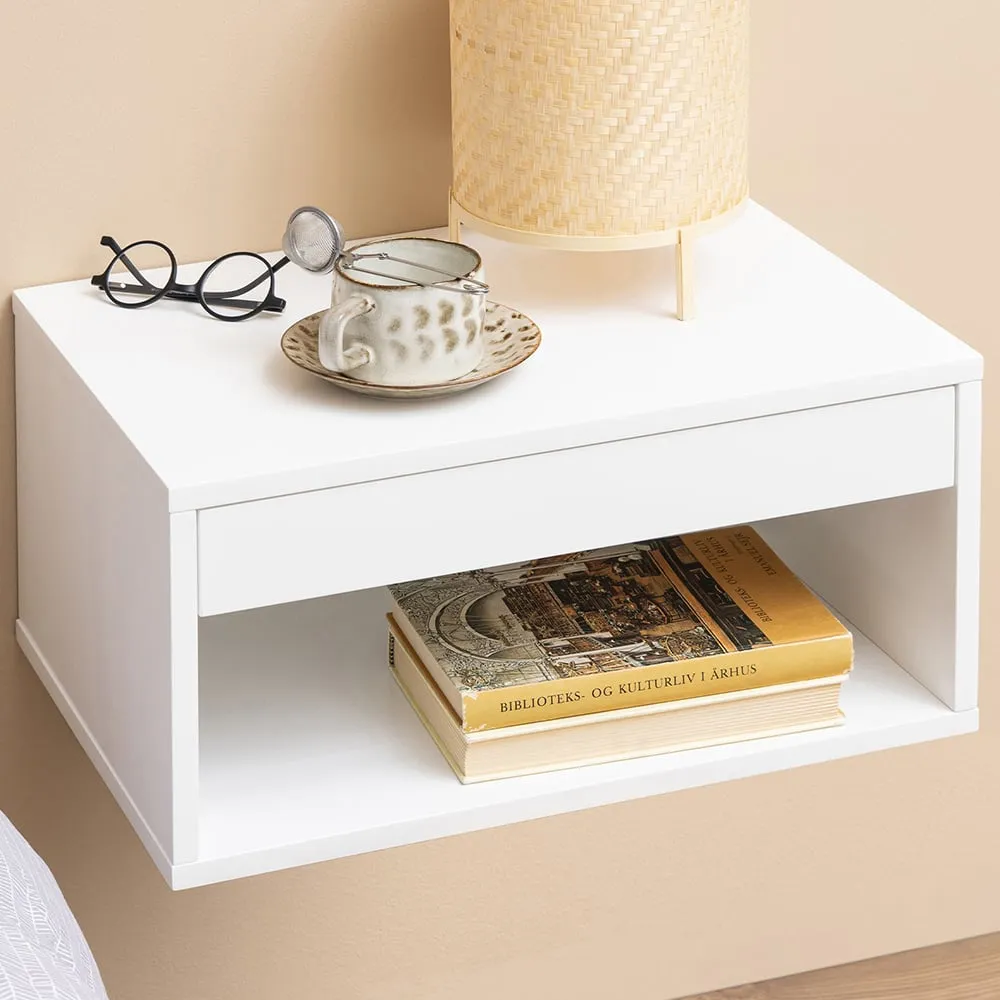Florence Cholet Square Bedside Table with Drawer - White