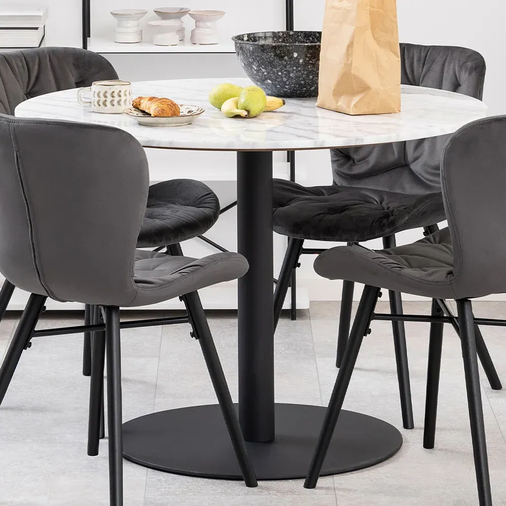 Florence Corby Round 4 Seater Dining Table - White, Marble image