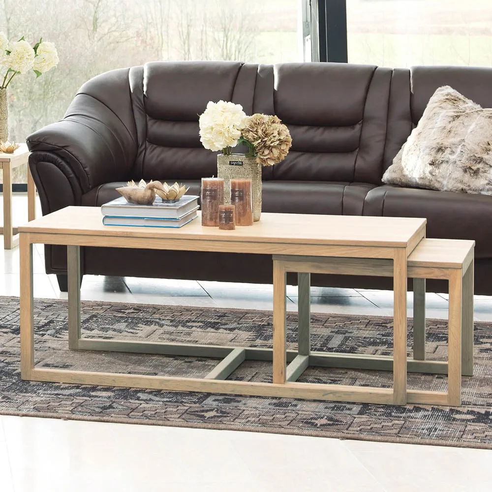 Florence Cornus Oak Nest of Tables Set of 3 - Brown