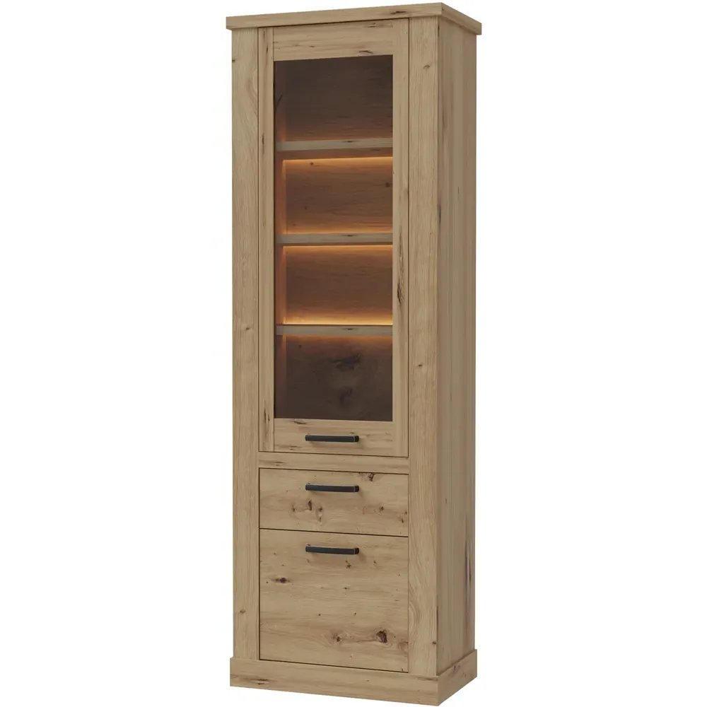 Florence Corona Narrow Display Cabinet with Drawer - Oak