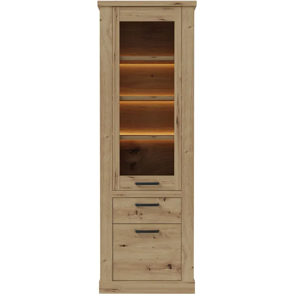 Florence Corona Narrow Display Cabinet with Drawer - Oak