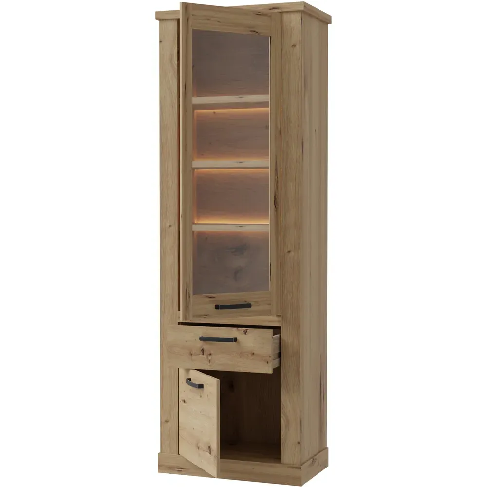 Florence Corona Narrow Display Cabinet with Drawer - Oak