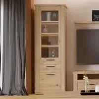 Florence Corona Narrow Display Cabinet with Drawer - Oak