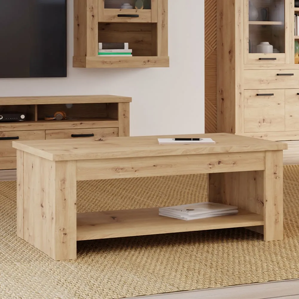 Florence Corona Single Shelf Rising Coffee Table - Brown, Oak