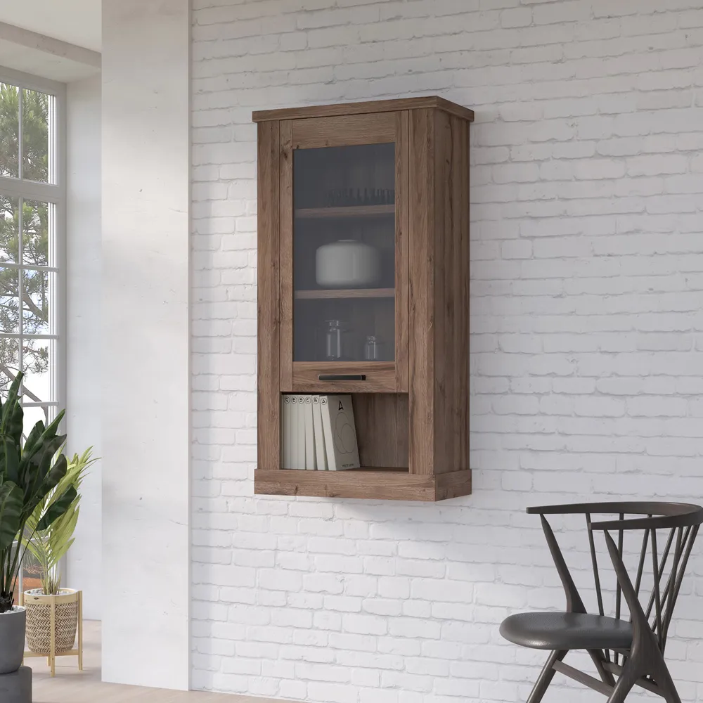 Florence Corona Wall Display Cabinet - Brown, Oak