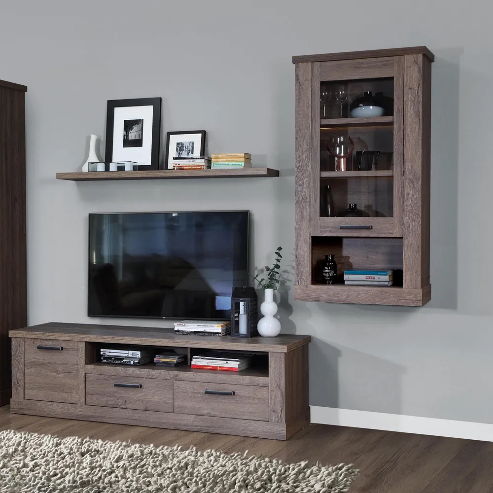 Florence Corona Wall Display Cabinet - Brown, Oak