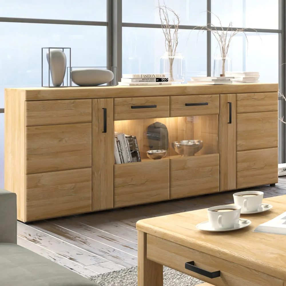 Florence Cortina 4 Door Wide Glazed Sideboard - Brown