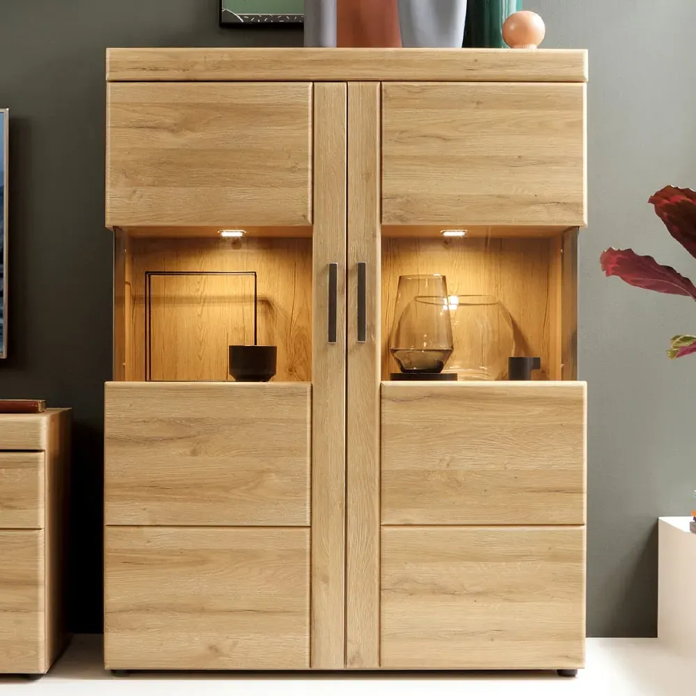 Florence Cortina Low Wide Display Cabinet - Brown, MDF