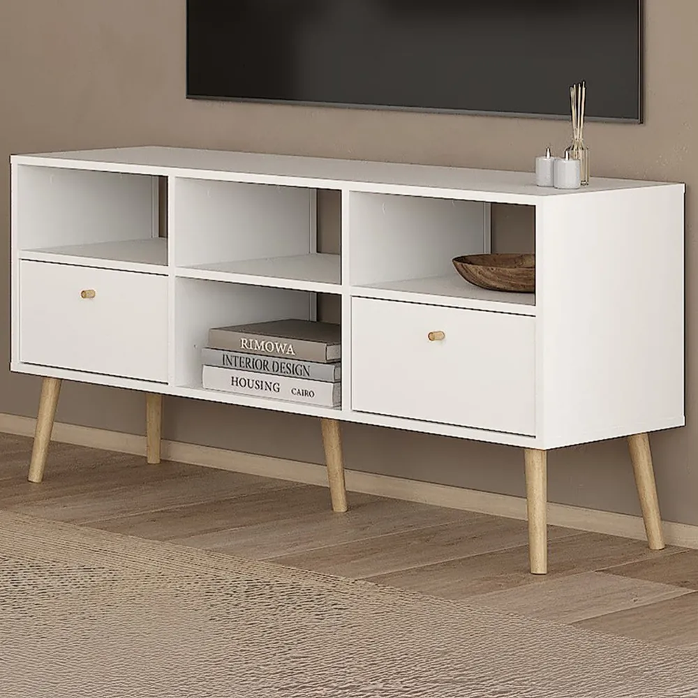 Florence Cumbria 2 Drawer TV Unit with Shelves - White