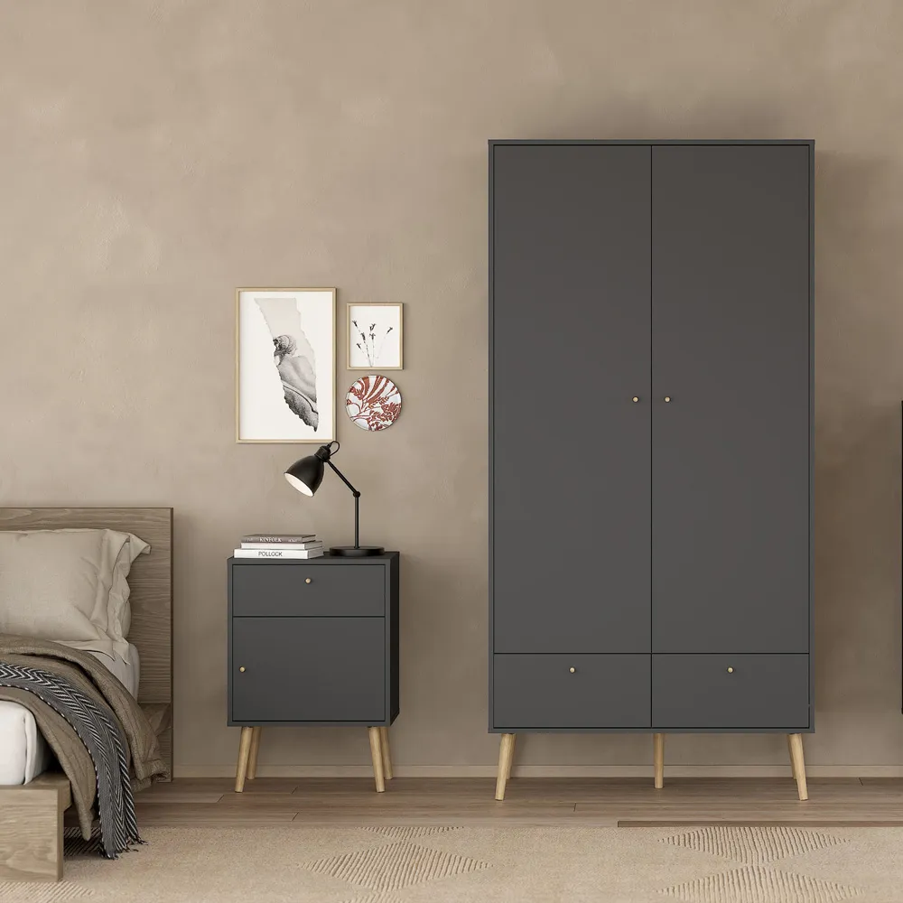Florence Cumbria Single Door Single Drawer Bedside Table - Grey
