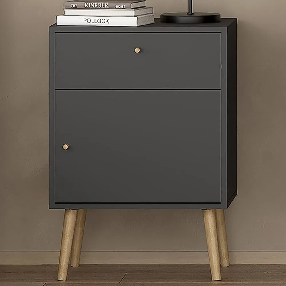 Florence Cumbria Single Door Single Drawer Bedside Table - Grey image