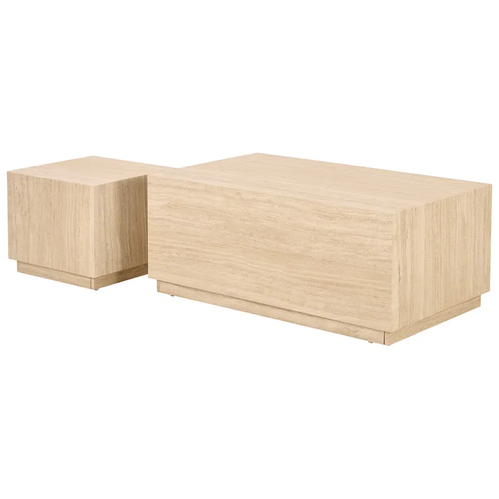Florence Dice Coffee Table Set of 2 - Cream, Travertine