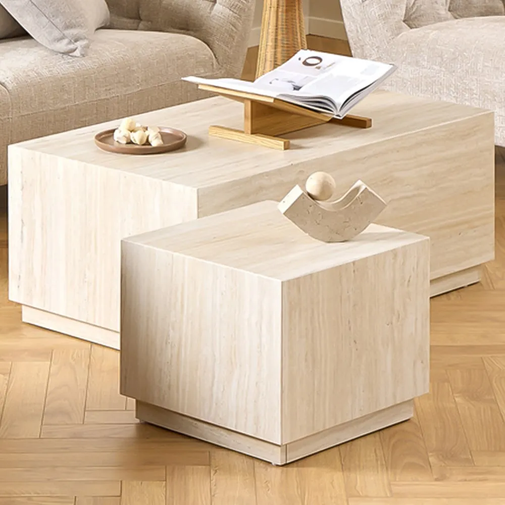 Florence Dice Coffee Table Set of 2 - Cream, Travertine